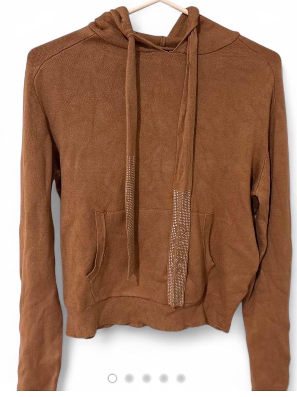 Guess Camel Brown Rhinestone Drawstring Hoodie XS